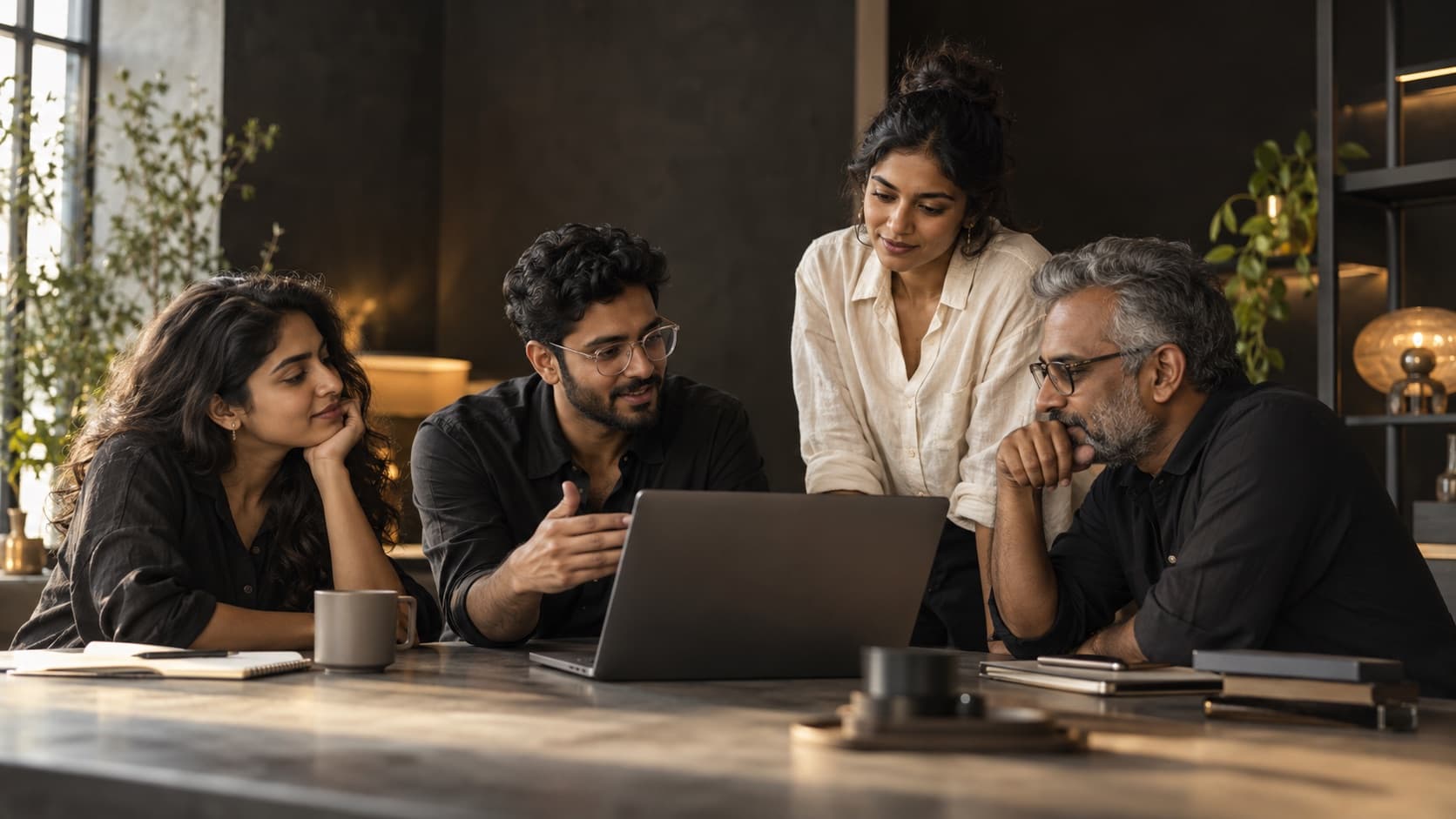 Business owners and technology collaborators discussing a project